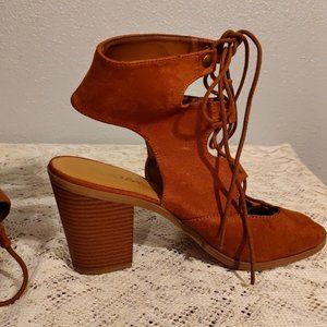 Soda Women's 11 Quince Faux Suede Peep Toe Lace Up Gladiator Slingback Open Back